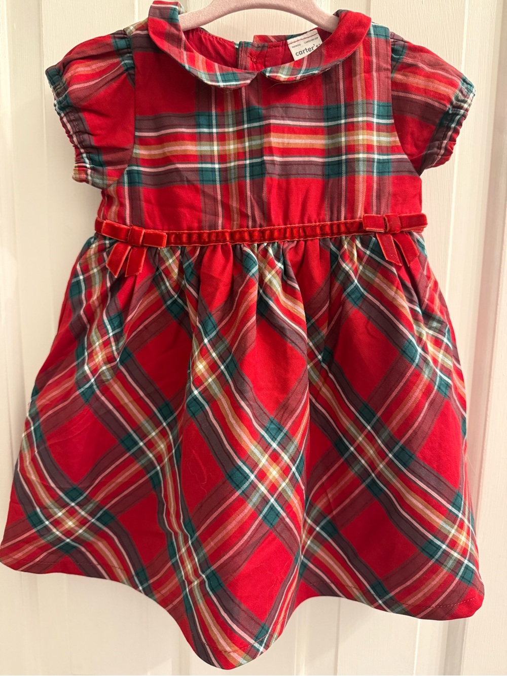 Carter's Red Plaid Dress with Velvet Waist Bow